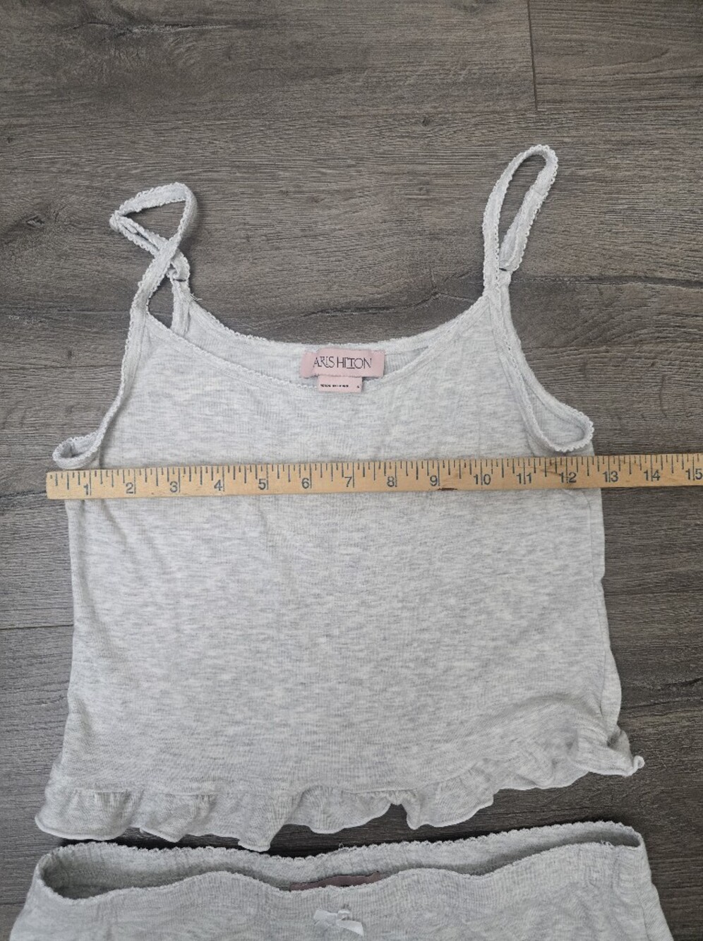 Paris Hilton Loungwear Set Grey Size Small Comfy Scalloped Hems Adjustable Strap - Picture 10 of 11